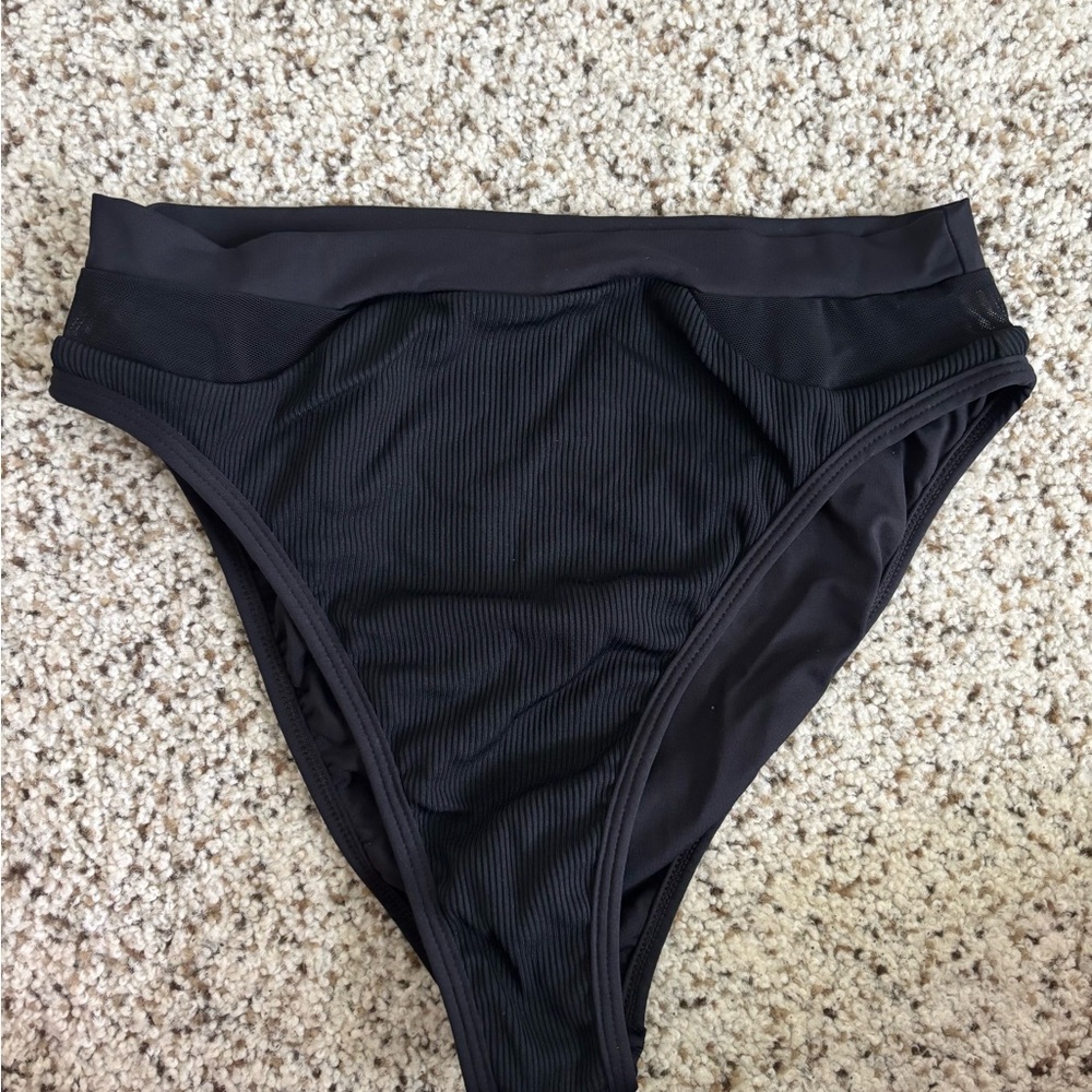 L*Space Black Ribbed High-Waist Swim Bottoms